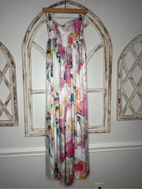 NWT Her and Mine Strapless Marble Print Maxi Dress in Pastel Watercolor- Sz Med
